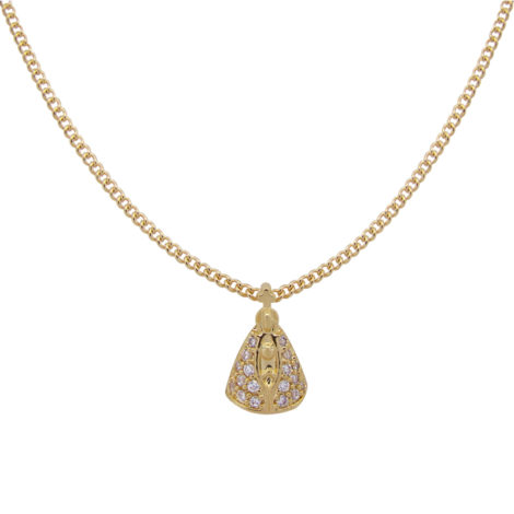 GB0212 colar corrente feminina modelo grume elos com mini pingente no formato de nossa senhora aparecida com manto em zirconia branca joia folheada ouro dourado 18k