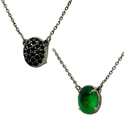 1900359 pedra cristal verde zirconias preta colar 2 em 1 folheado rodio negro marca sabrina joias loja brilho folheados