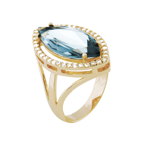 anel cristal navete azul zirconias lateral semijoia bruna brilho folheados