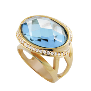 anel pedra cristal oval azul cintilante zirconias swarovski lateral semijoia bruna brilho folheados