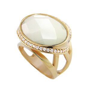 anel pedra cristal oval branca zirconias swarovski lateral folheado ouro 18k semijoia bruna brilho folheados