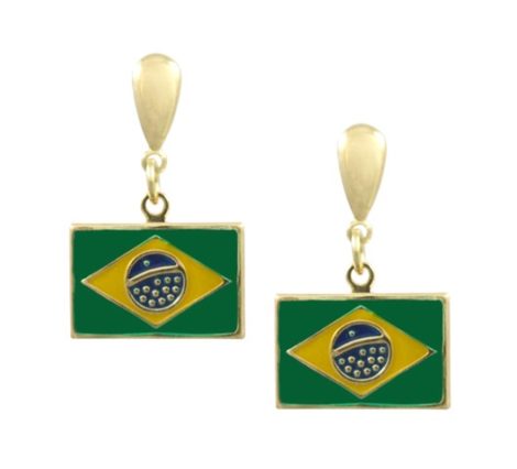 brinco bandeira brasil copa 2014 folheado banhado 3 camadas ouro 18k 6 meses garantia brilho folheados semijoias