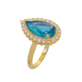 anel noivado gota cristal turmalina paraiba azul princesa folheado ouro 18k semijoia antialergica sem niquel bruna semijoias brilho folheados
