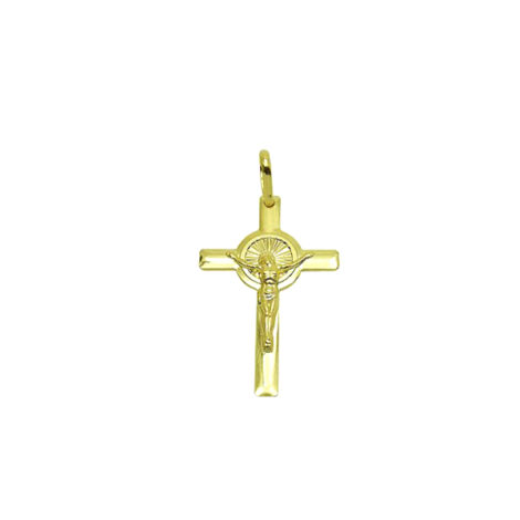 pingente cruz crucifixo cristo detalhe redondo candelabro folheado banhado ouro 18k brilho folheados