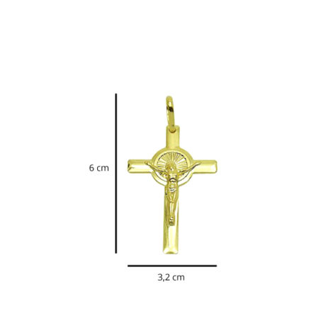 pingente cruz crucifixo cristo detalhe redondo candelabro folheado banhado ouro 18k foto medidas brilho folheados