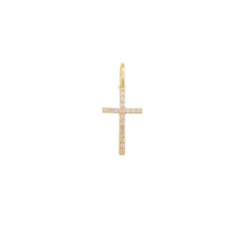 MB1154 pingente cruz mini fina palito cravejada com zirconia branca folheado ouro dourado 18k bruna semijoias brilho folheados