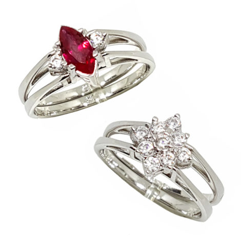 R1910672 anel 2 faces com parte para formatura cristal rubi e outra parte anel delicado com flor de zirconias brilho folheados sabrina joias