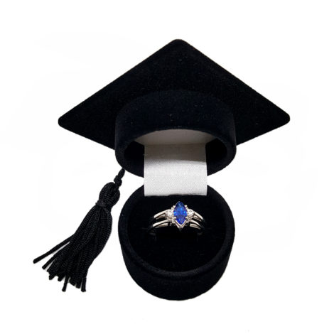 R1910672 anel de formatura cristal azul safira com embalagem chapeu de formautra brilho folheados sabrina joias