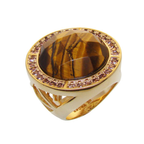 anel redondo cristal olho tigre banhado ouro zirconias borda brilho folheados bruna semijoia AB1564