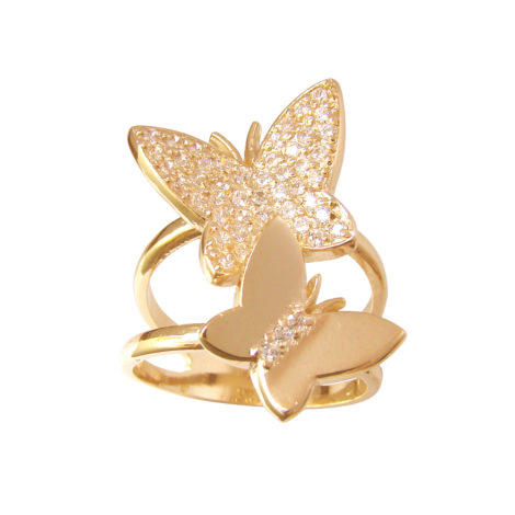 anel vazado 2 borboletas cravejado banhado folheado ouro brilho folheados bruna semijoias AB1354
