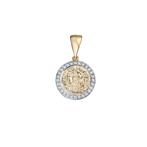 1828600 pingente medalha medio sao bento cruz sagrada verso cravejado zirconias brilho folheados sabrina joias
