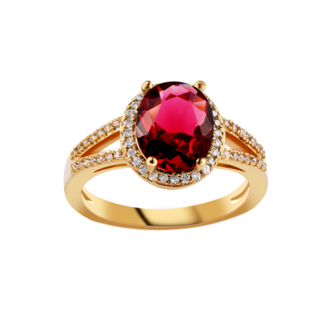 anel formatura pedra oval rubi cravejado com zirconias brancas joia folheada ouro amareo18