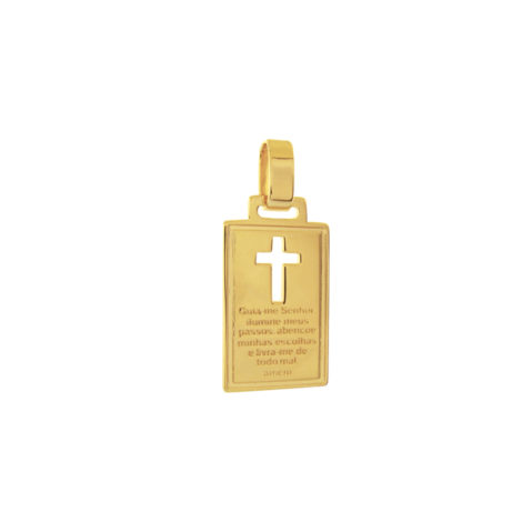 MB 1150 pingente placa retangular cruz vazada mensagem religiosa brilho folheados bruna semijoias