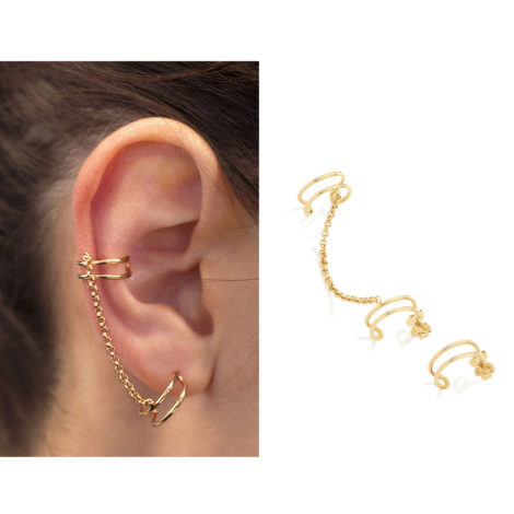525633 Conjunto brinco rommanel ear cuff com piercing e argola simples para outro lado da orelha brilho folheados