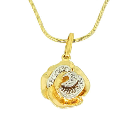 colar feminino corrente rabo de rato com pingente flor cravejado com zirconias joia folheada ouro 18k sabrina joias brilho folheados