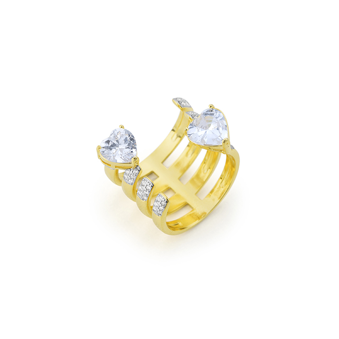 1910512 anel largo e aberto coracoes pedra zirconia joia folheada ouro brilho folheados sabrina joias