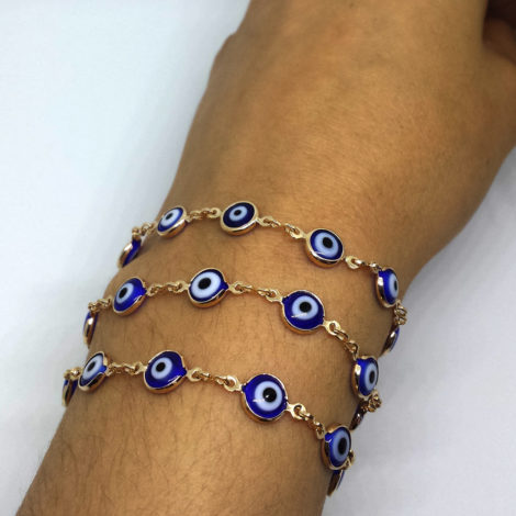 240E60 colar que vira pulseira de 3 voltas olho grego azul brilho folheados sabrina joias