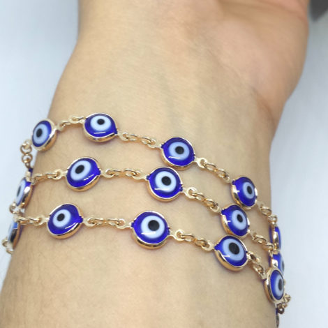 240E60 colar que vira pulseira de 3 voltas olho grego azul joia folheada our 18k brilho folheados sabrina joias