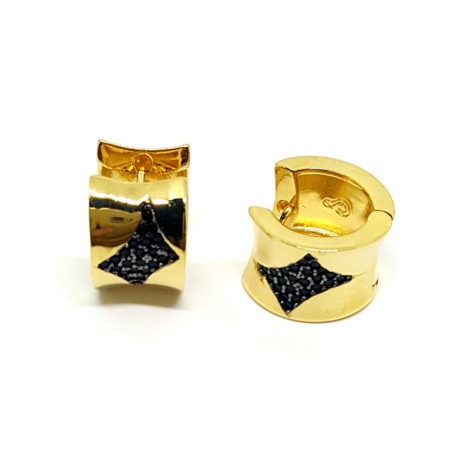brinco argola bipartida com zirconia preta joia folheada ouro amarelo antialergica sabrina joias brilho folheados 1689295