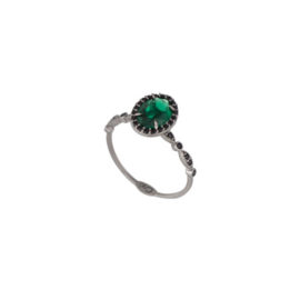 1910580 anel delicado pedra oval verde com detalhes em zirconia preta joia folheada rodio negro brilho folheados revendedora oficial da marca sabrina joias