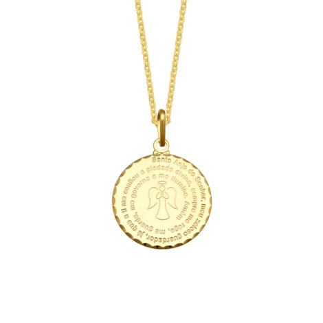 colar feminino com medalha oracao santo anjo do senhor com desenho de anjo no centro joia folheada ouro 18k 1