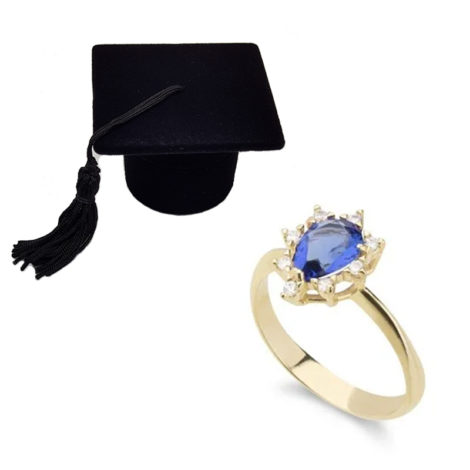 1910414 anel de formatura pedra azul area exatas com caixa de veludo chapeu de formatura joia folheada ouro dourado 18k sabrina joias brilho folheados