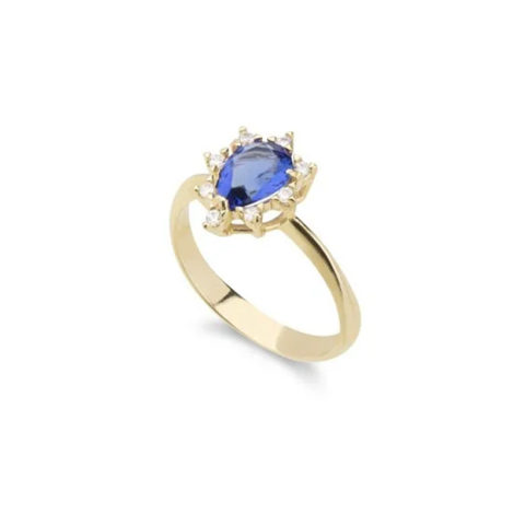 1910414 anel formatura pedra azul cristal gota com micro zirconia branca ao redor anel folheado ouro 18k antialergico brilho folheados