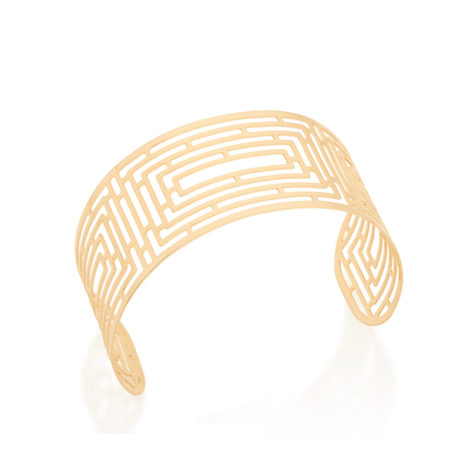 551530 bracelete largo com desenho de labrinto vazado joia folheada ouro 18k brilho folheados rommanel colecao raquel 2018