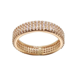 1910402 rose anel 3 fileiras completas de zircornias imitando diamante folheado ouro rose brilho folheados sabrina joias