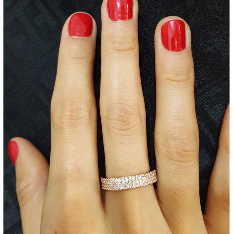 1910402 rose anel 3 fileiras completas de zircornias imitando diamante folheado ouro rose brilho folheados sabrina joias foto modelo 2