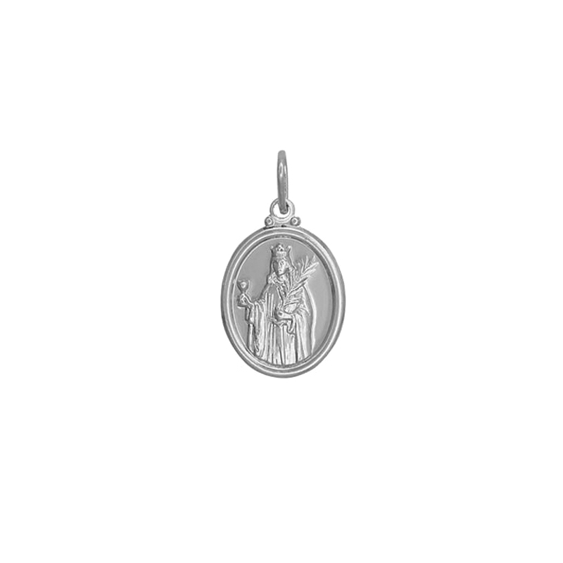 pingente medalha oval santa barbara em prata joia brilho folheados