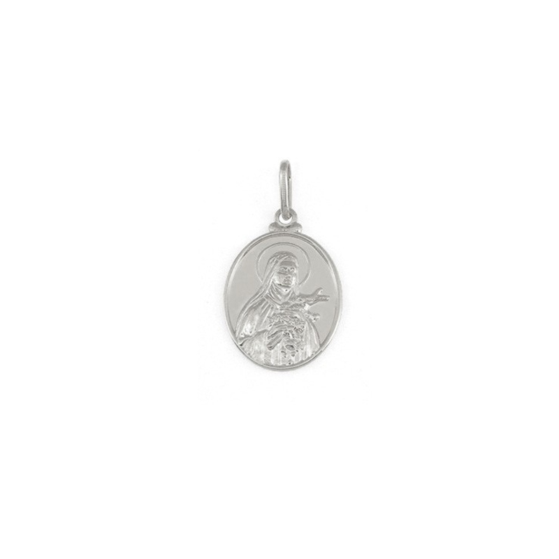pingente oval santa terezinha em prata joia brilho folheados