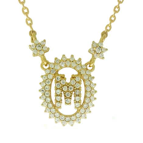 1900348 colar pingente oval letra m cravejado com zirconias branca folheado a ouro dourado 18k brilho folheados sabrina joias