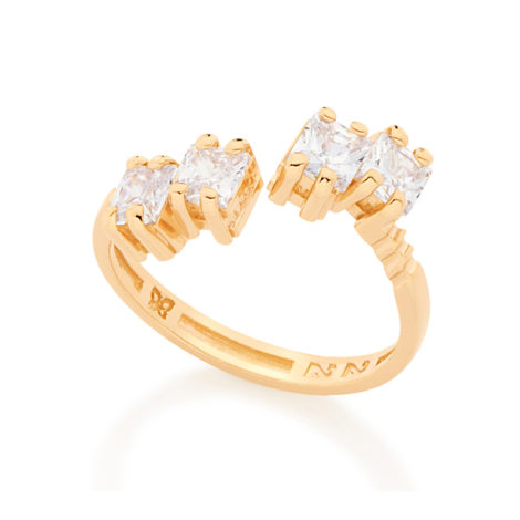 512620 anel aro ajustavel 4 zirconias quadradas branco diamante folheado ouro dourado 18k rommanel brilho folheados colecao metamorfose