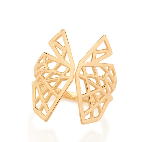 512625 anel ajustavel asas de borboleta estilizadas vazadas rommanel metamofose brilho folheados anel folheado a ouro