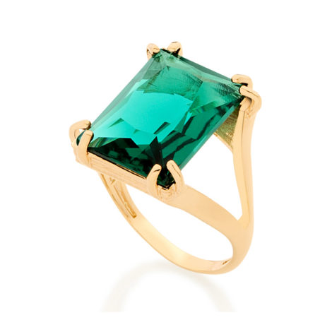 512626 anel maxi cristal retangular verde joia folheada ouro 18k rommanel colecao metamoforse brilho folheados