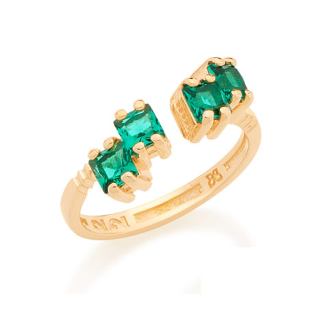 512636 anel aro ajustavel 4 cristais quadrados verde folheado ouro dourado 18k rommanel brilho folheados colecao metamorfose