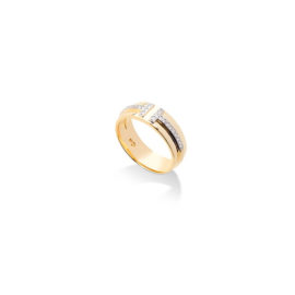 1910941 anel alianca amor 2 t em zirconia branca folheado a ouro dourdo 18k com aplique de ródio ao redor das zirconias sabrina joias brilho folheados