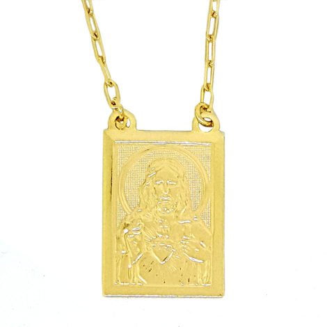 medalha sagrado coracao escapulario de karola carola segundo sol folheado a ouro dourado 18k brilho folheados