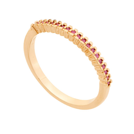 512649 anel meia alianca parte superior cravejada com 19 zirconia rosa escuro joia folheada ouro 18k rommanel colecao violet joia antialergica brilho folheados