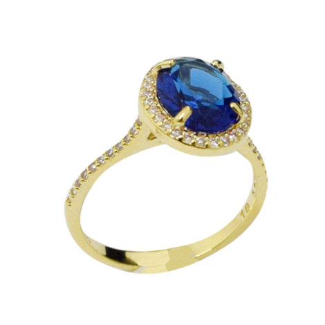 AB1779 anel formatura cristal azul com detalhes em zirconia branca joia folheada antialergica bruna semijoias