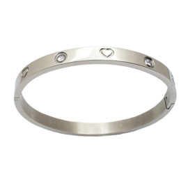 bracelete com coracao e ponto de luz em zirconias bracelete em aco inox folheado em prata loja brilho folheados