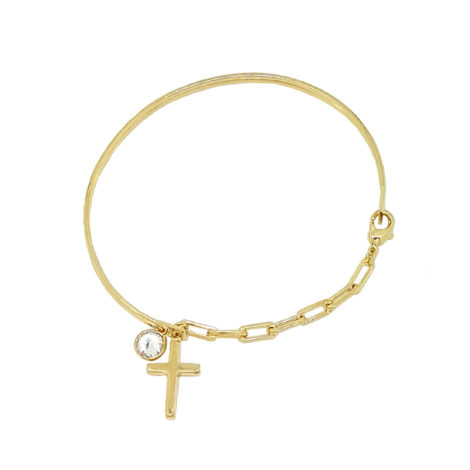 pulseira bracelete pingente cruz com strass p pulso pequeno folheado ouro 18k brilho folheados
