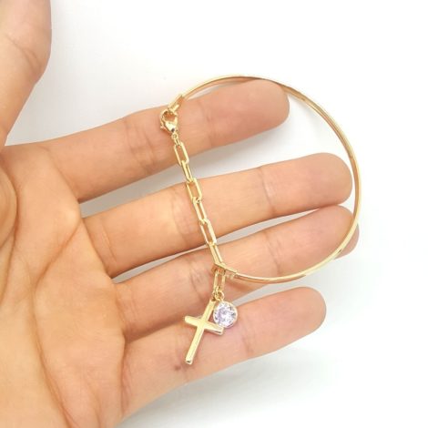 pulseira bracelete pingente cruz com strass p pulso pequeno folheado ouro brilho folheados