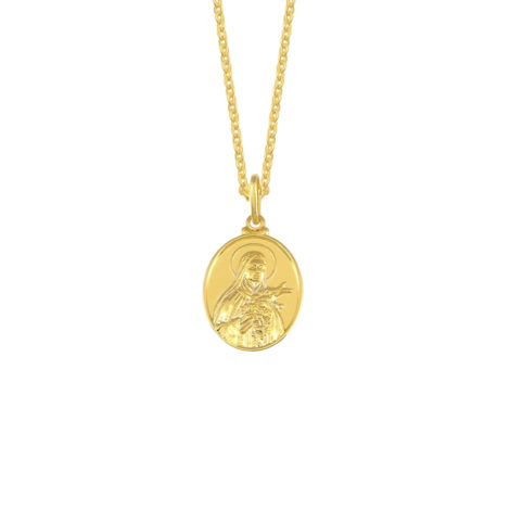colar feminino com pingente medalha oval imagem de santa terezinha loja brilho folheados