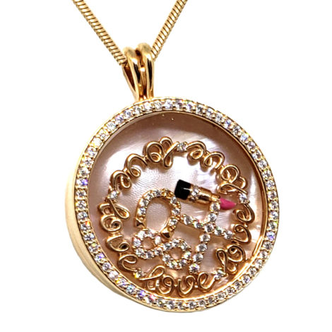 colar pingente capsula de vidro com madre perola contendo 5 pingentes dentro joia em ouro rose marca sabrina joias loja brihlo folheados
