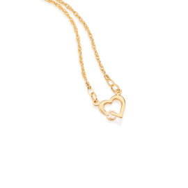 531182 Gargantilha formada por fio cingapura composta por coracao vazado com cristal de 4mm na lateral mede 50 cm folheado ouro marca rommanel loja brilho folheados