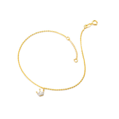 1700161 tornozeleira mini elos delicados com pingente de coroa cravejado com zirconias joia folheada ouro marca sabrina loja brilho folheados