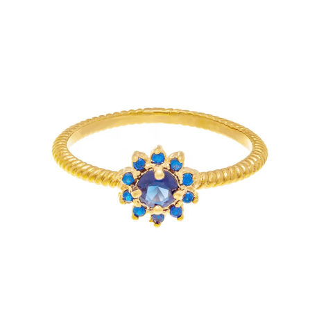 512716 anel flor com zircônias azul folheado a ouro joia rommanel colecao gratidao loja brilho folheados 1