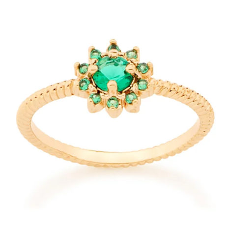 512716 anel flor com zircônias verdes folheado a ouro joia rommanel colecao gratidao loja brilho folheados